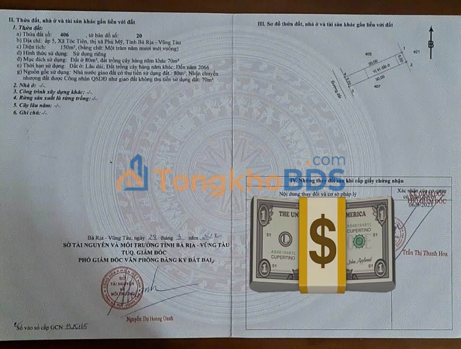 Bán Đất Tóc Tiên (Phú Mỹ) 150m² - Sổ Hồng Riêng, Giá Tốt