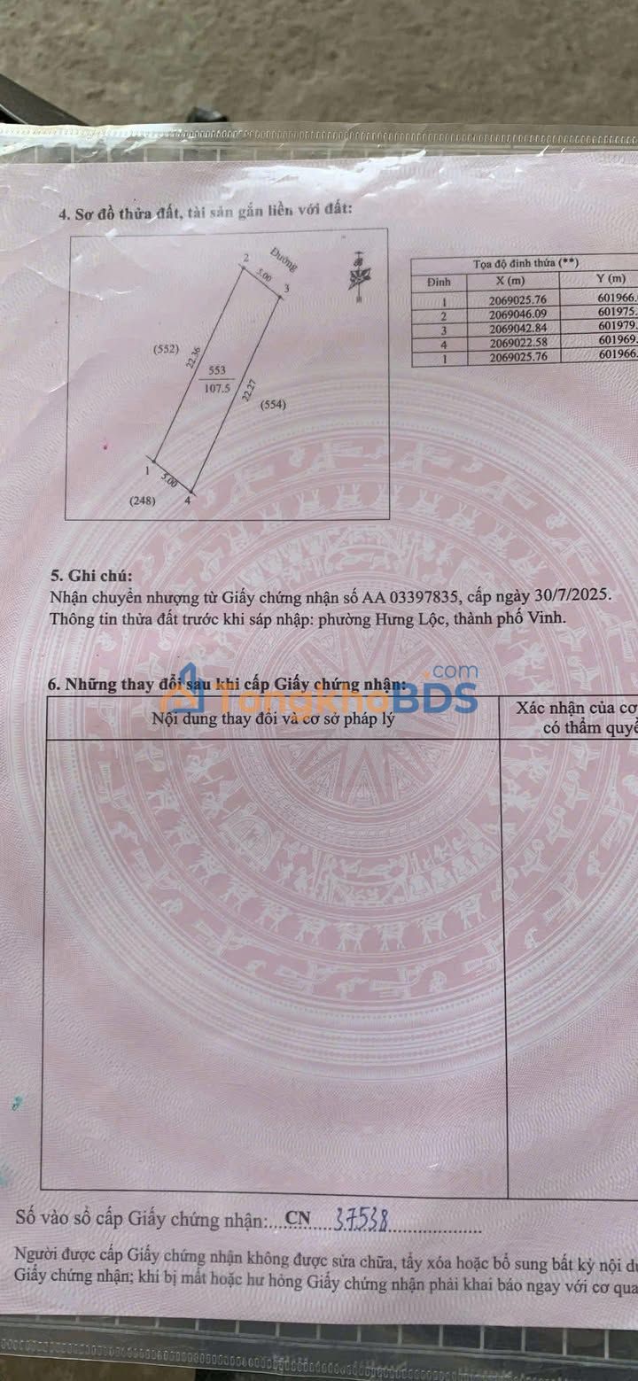 Bán Đất Hưng Chính Vinh 107m² - Sổ Đỏ Sẵn Sàng Đầu Tư