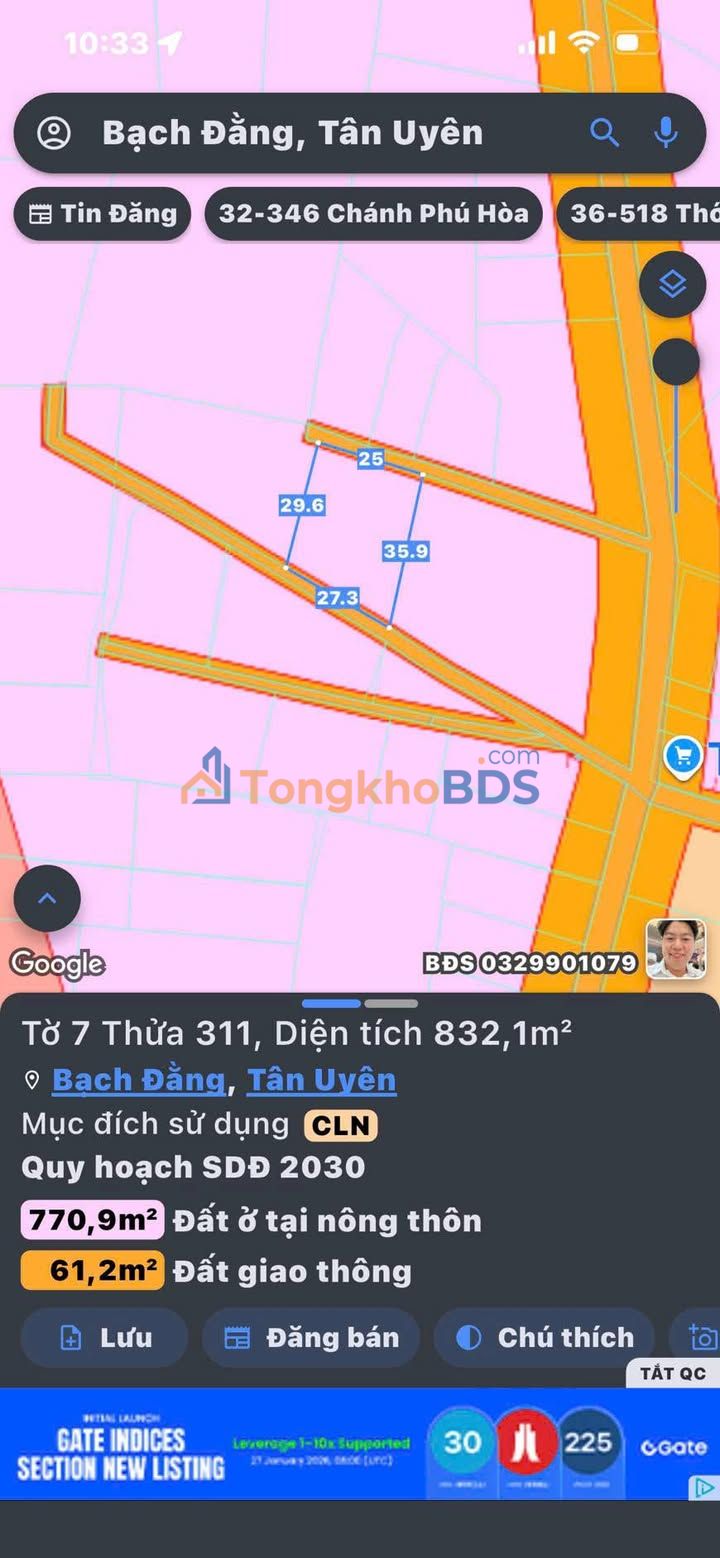 Bán Đất 2 Mặt Tiền Bạch Đằng, Tân Uyên - 800m² Giá Tốt