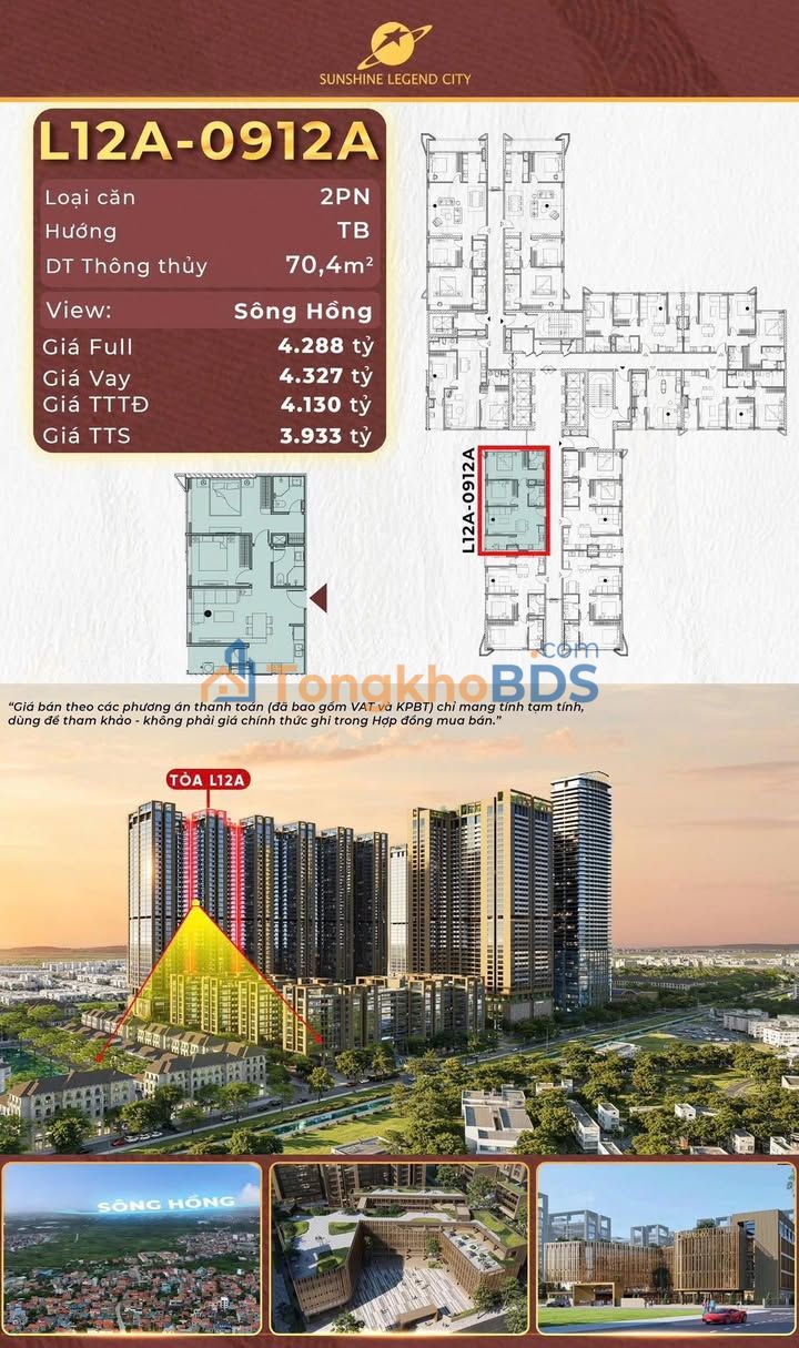 Căn hộ 70m² Sunshine Legend City - View Sông Hồng, 3.x Tỷ