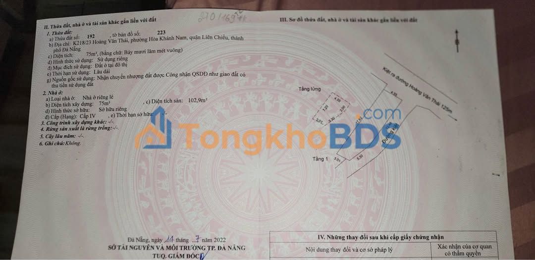 Nhà Hòa Minh Hoàng Văn Thái 75m² 3,69 tỷ - Ô tô vào