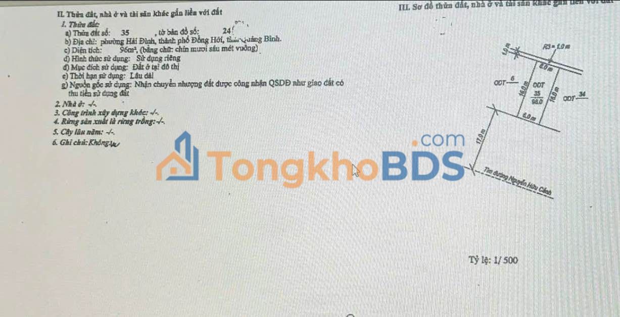 Bán đất 96m² Đồng Hới - Nhà thô 3 tầng, kinh doanh/cho thuê tốt