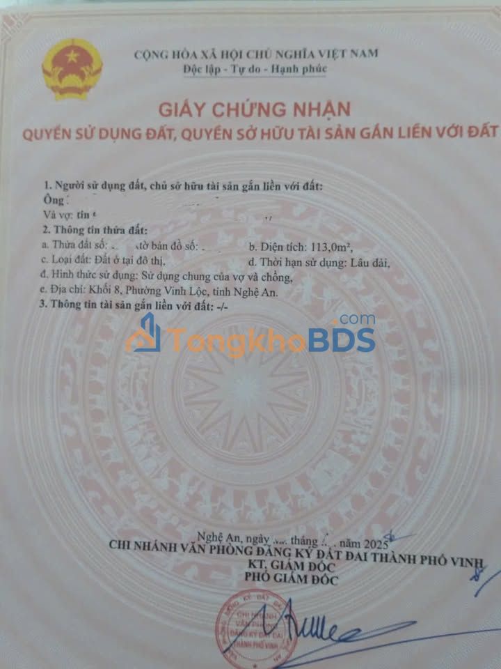 Bán đất Nghi Phong TP Vinh 113m² giá 2.2 tỷ - Sổ đỏ chính chủ