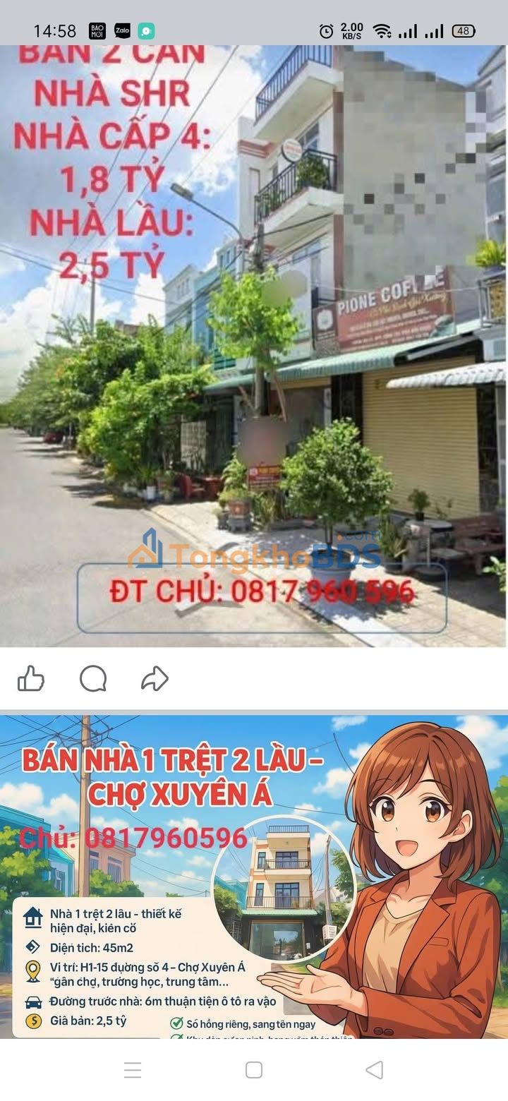 Nhà 1 Trệt 2 Lầu Huyện Thủ Thừa - 45m² Sổ Hồng Riêng, Giá 2.5 Tỷ