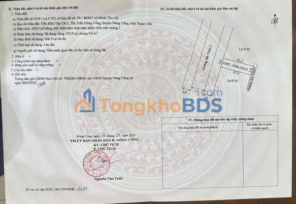 Đất nền Nông Cống 106m² - Sổ đỏ chính chủ