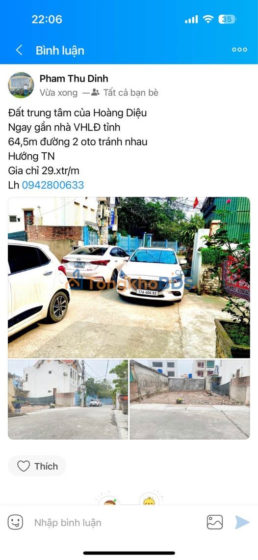 Đất Vàng Hoàng Diệu, TP Thái Bình - 64.5m² - 2.8 Tỷ - Ô tô tránh