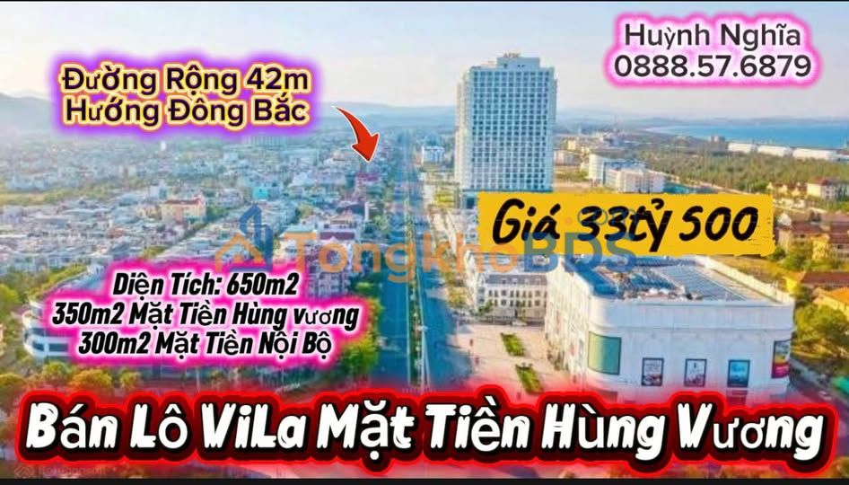 Đất Biệt Thự Mặt Tiền Hùng Vương, Tuy Hòa 350m² - Giá 33.5 Tỷ