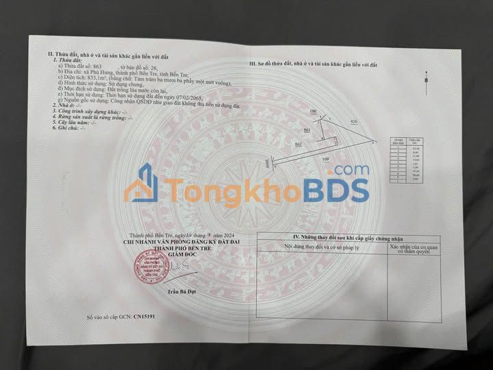 Bán Đất Vườn 833m² Phường Phú Khương - Giá 550 Triệu/Sổ Hồng