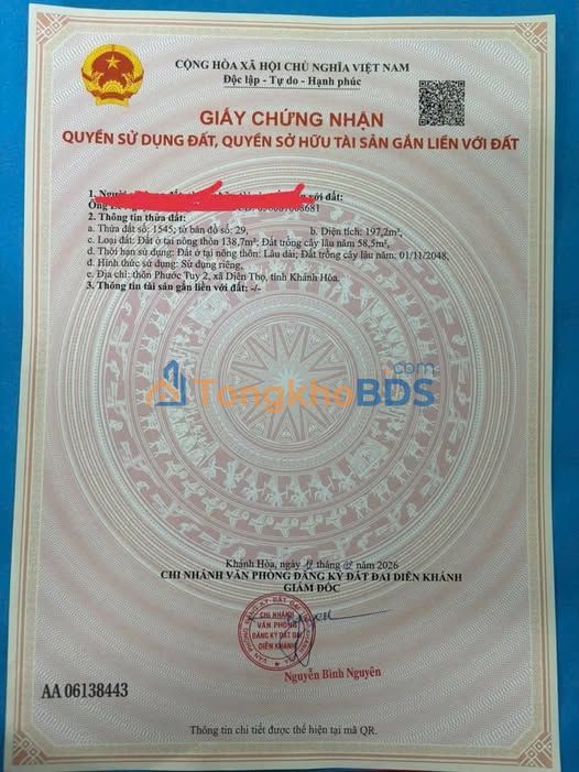 Đất nền Diên Phước 197m² - Sổ đỏ chính chủ, giá 1.3 tỷ