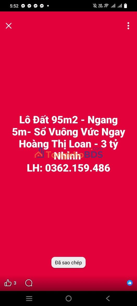 Đất Nền 95m² Hoàng Thị Loan - Sổ Vuông Vức, Giá Tốt