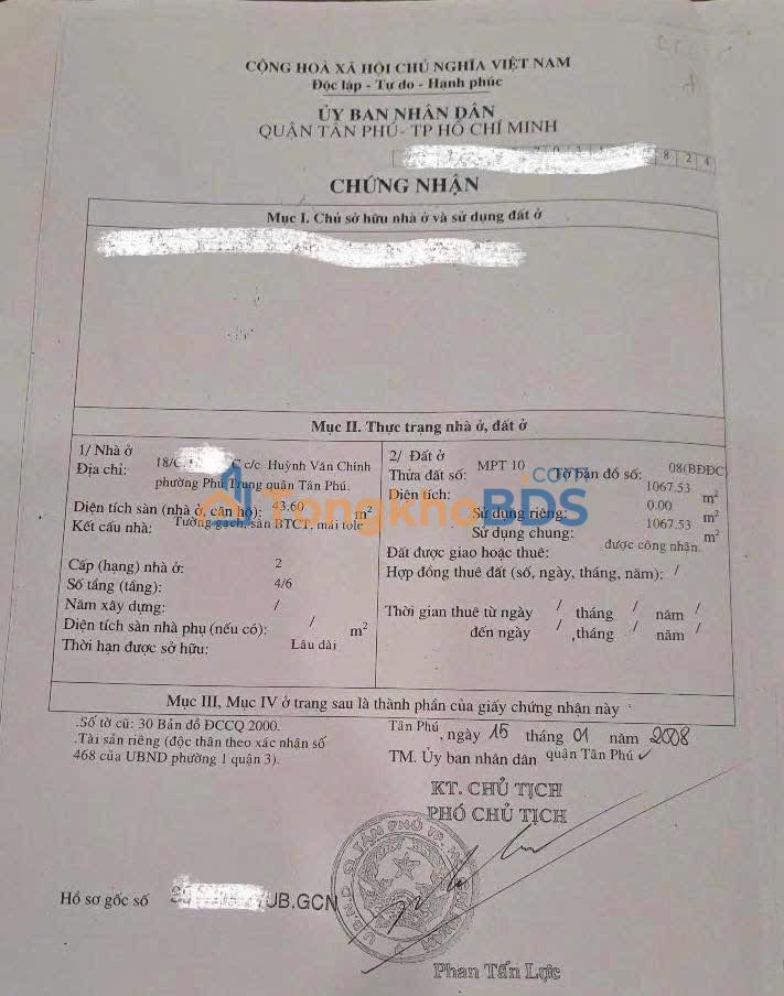 Căn hộ 44m² 2PN Chung cư Huỳnh Văn Chính, Tân Phú - Sổ hồng riêng, Giá 2.48 Tỷ