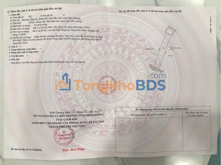 Bán gấp đất 165m² TDM, Bình Dương - Sổ đỏ thổ cư, giá 1.85 tỷ