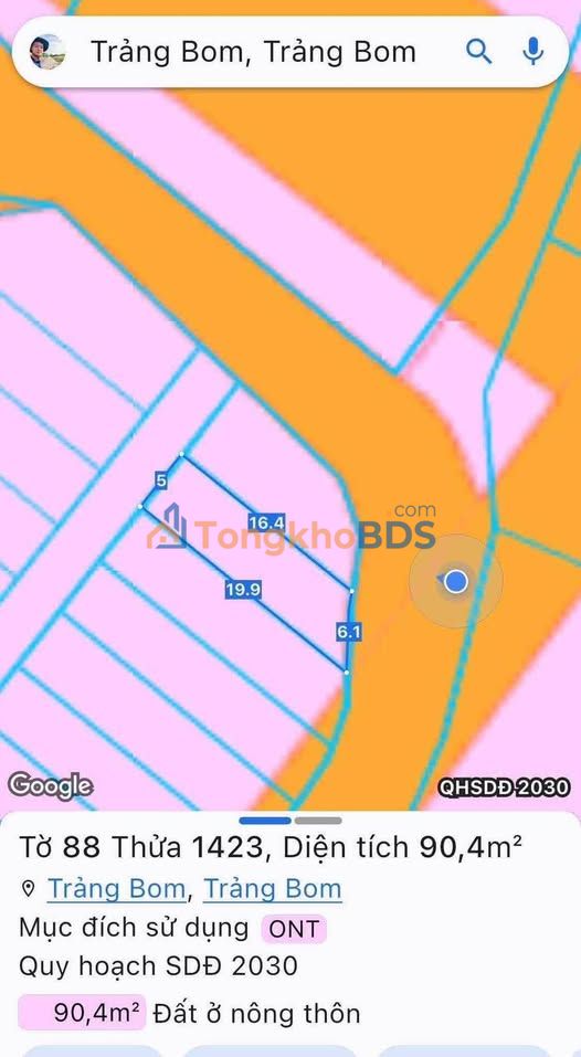 Đất Trảng Bom 90.4m² Sổ ONT - Giá Giảm Sốc Chỉ 7xx Triệu