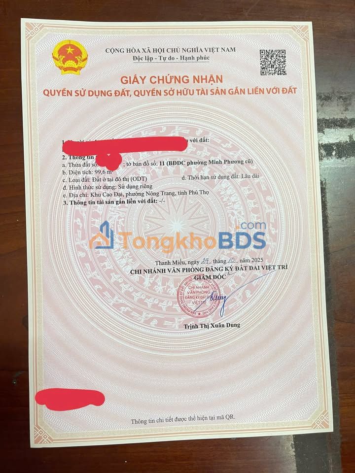 Đất nền Full Thổ Cư 99.6m² Phường Minh Phương, Việt Trì - Giá 2.x Tỷ