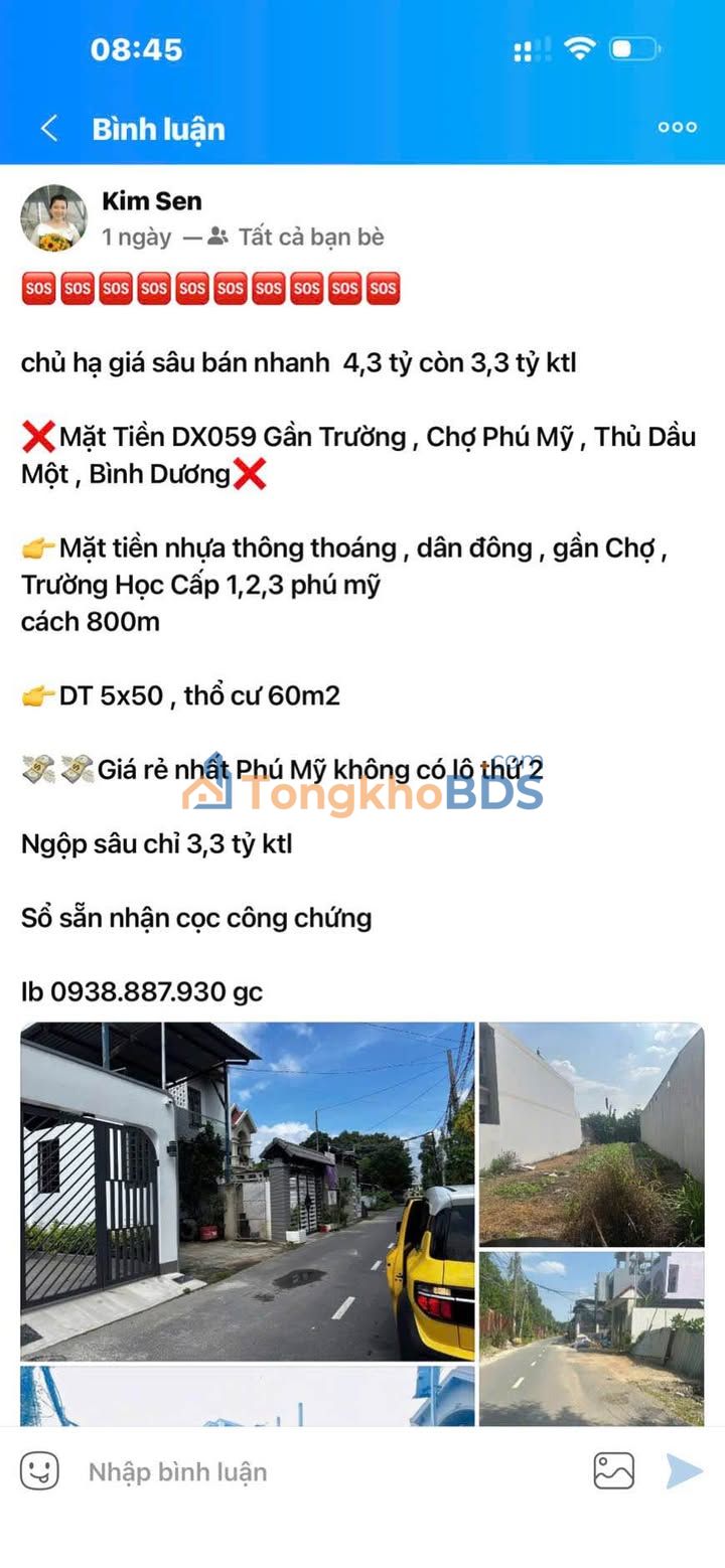 Bán Đất Phú Mỹ 60m² - Giá 3.3 Tỷ, Đường Nhựa Thông, Thổ Cư Sẵn