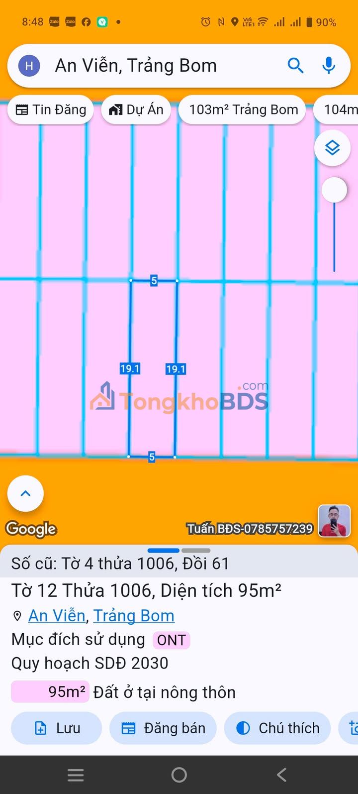 Đất Sổ Riêng Thổ Cư 95m² Xã Sông Trầu, Trảng Bom - Giá 1.05 Tỷ
