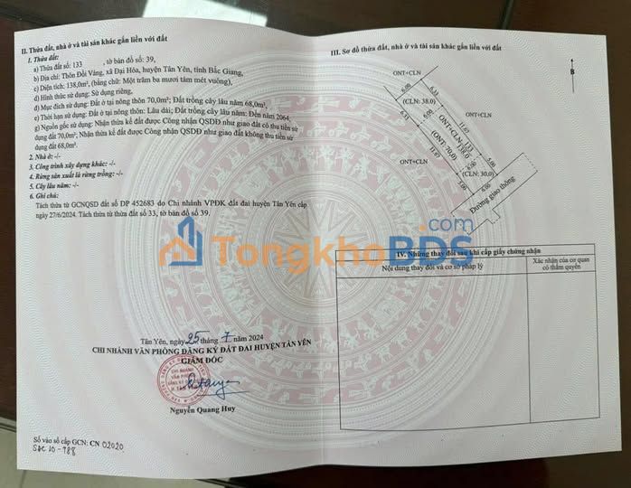 Bán Đất Đồi Vàng Tân Yên 138m² - Sổ Đỏ Chính Chủ, Giá Tốt