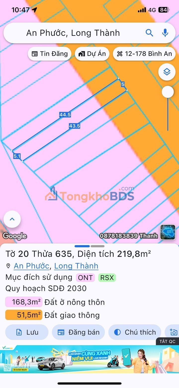 Đất Mặt Tiền Kinh Doanh Xã An Phước, Long Thành 219m² - Sẵn Thổ Cư, Giá 2.x Tỷ