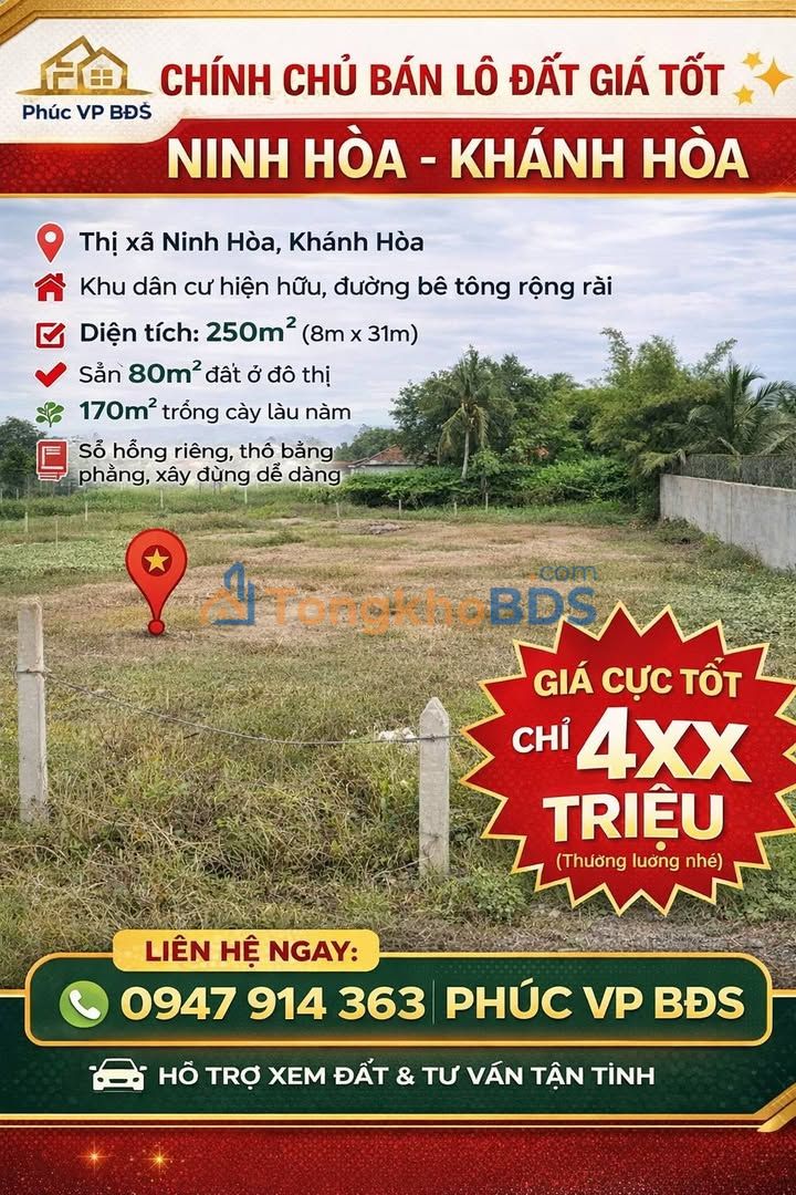 Đất Nền Ninh Phụng 250m² - Sổ Hồng Riêng, Giá Tốt