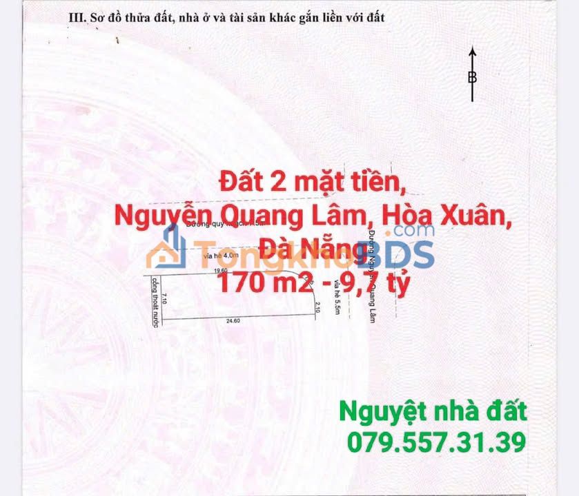 Đất nền 2 mặt tiền Nguyễn Quang Lâm, Hòa Xuân, Đà Nẵng - 170m² - 9.7 tỷ