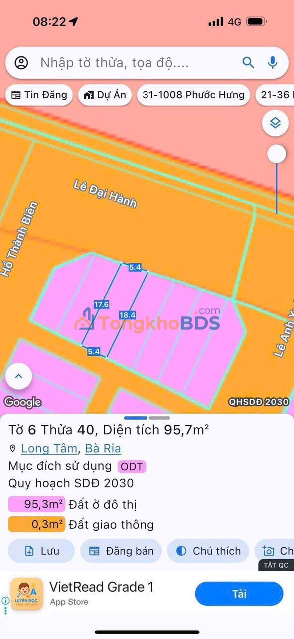 Đất Vàng Mặt Tiền Lê Đại Hành, Bà Rịa - 99m² Thổ Cư, Hướng Đông Bắc