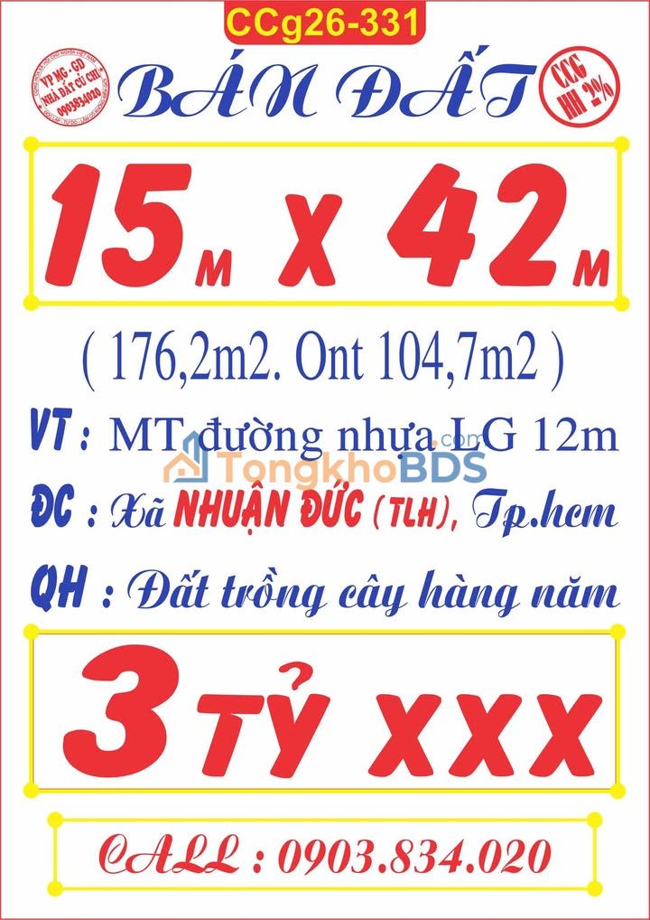 Bán Đất Mặt Tiền Đường Nhựa Xã Nhuận Đức, Củ Chi - 630m² Giá Tốt