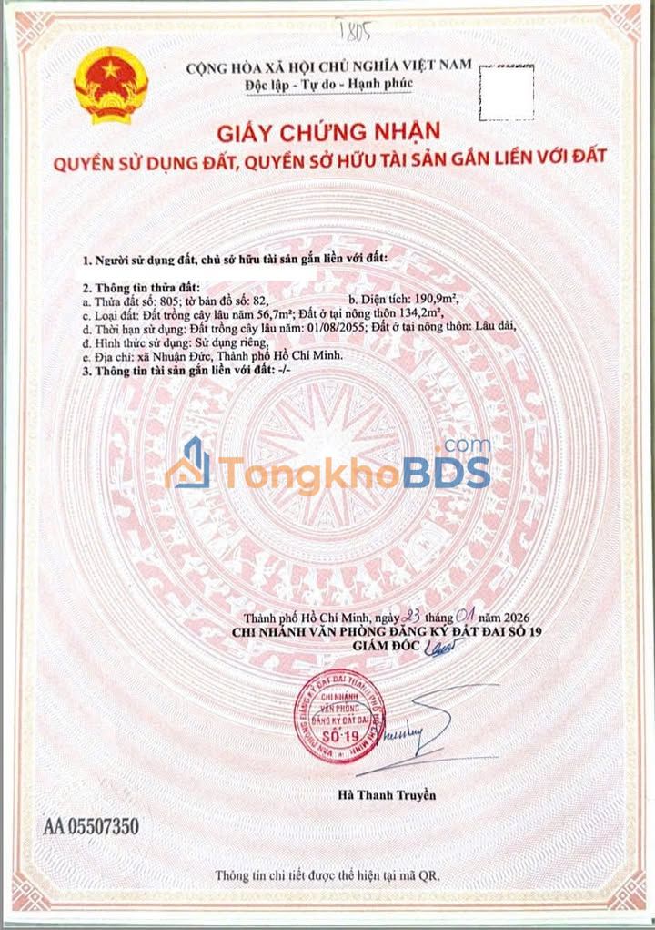 Đất Thổ Cư Củ Chi 189m² - Sổ Hồng Riêng, Giá 1.8 Tỷ