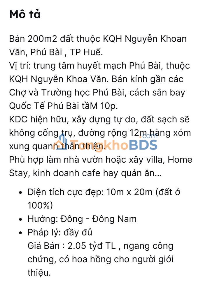 Đất nền 200m² KQH Nguyễn Khoa Văn, Huế - Sổ đỏ sẵn sàng