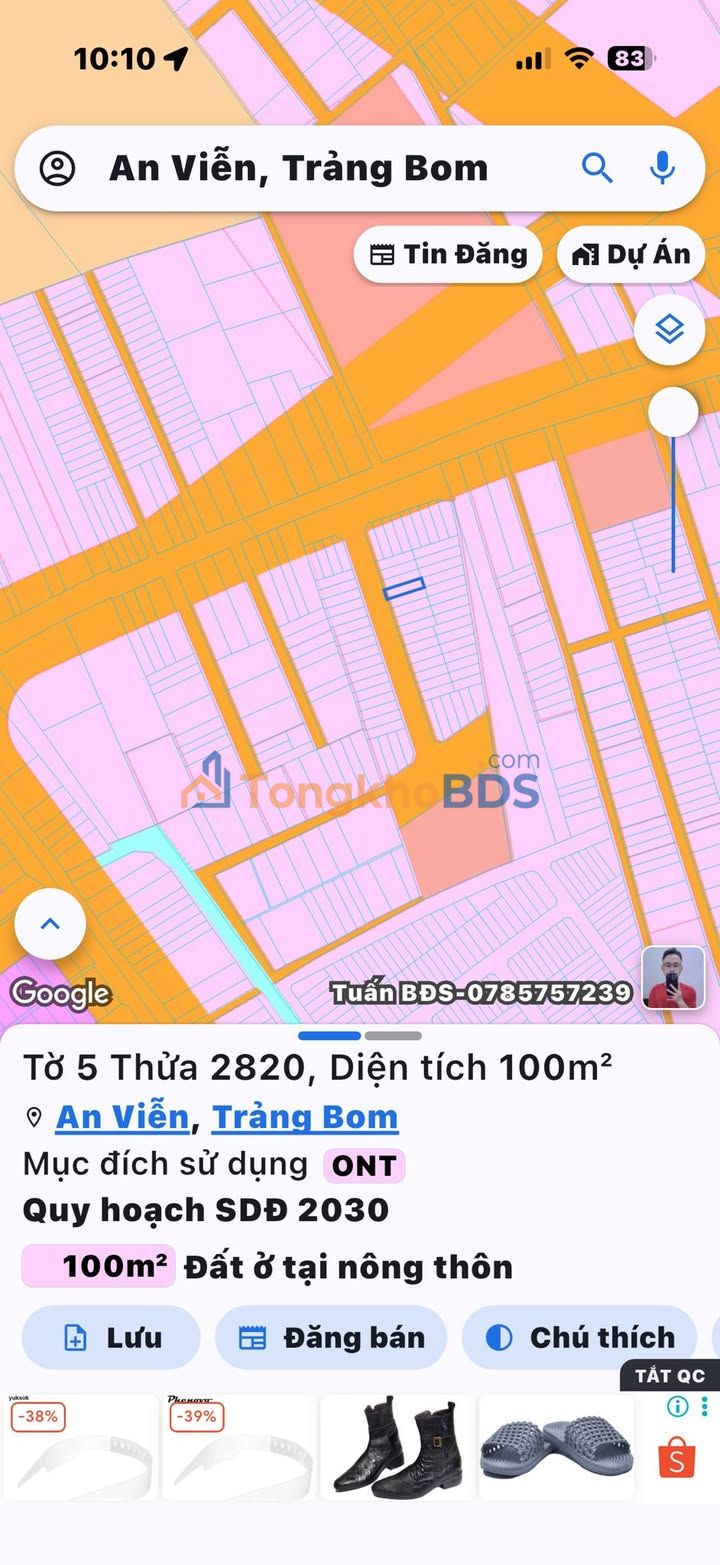 Đất Phùng Hưng An Viễn 100m² 1.3 tỷ - Thổ cư 100%