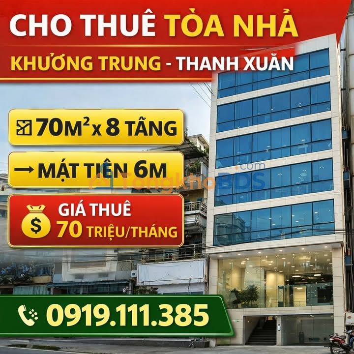 Cho thuê tòa nhà 8 tầng mặt tiền 6m Khương Trung, Thanh Xuân - 70 triệu