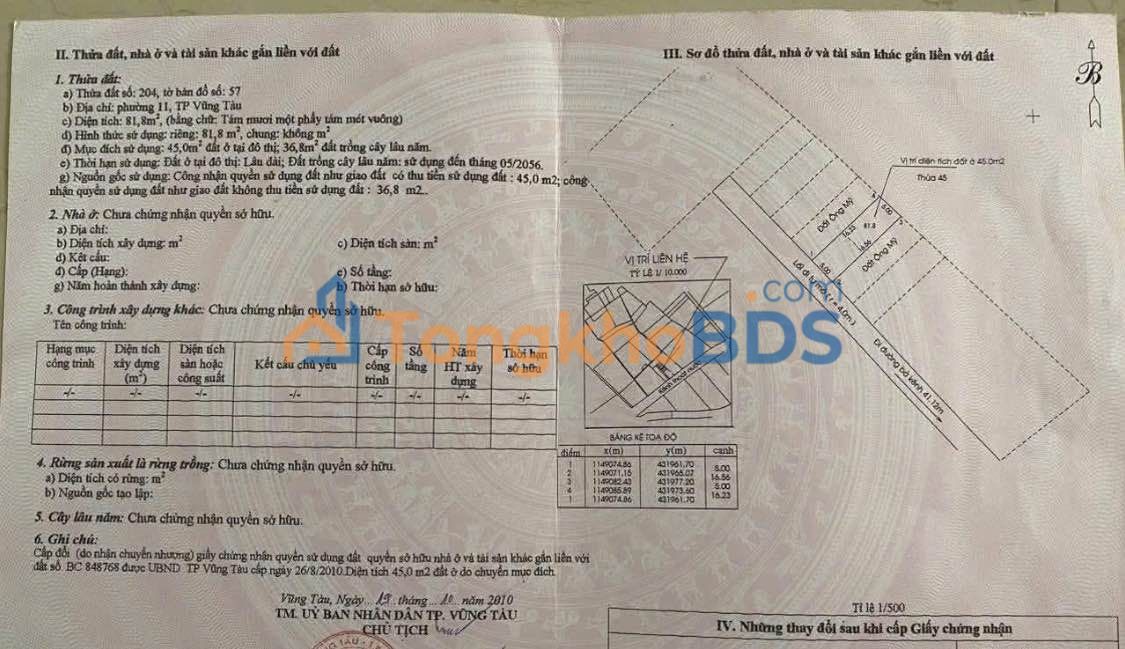 Đất Vũng Tàu 81.8m² Gần BVTP - Sổ Thổ Cư Sẵn Sàng