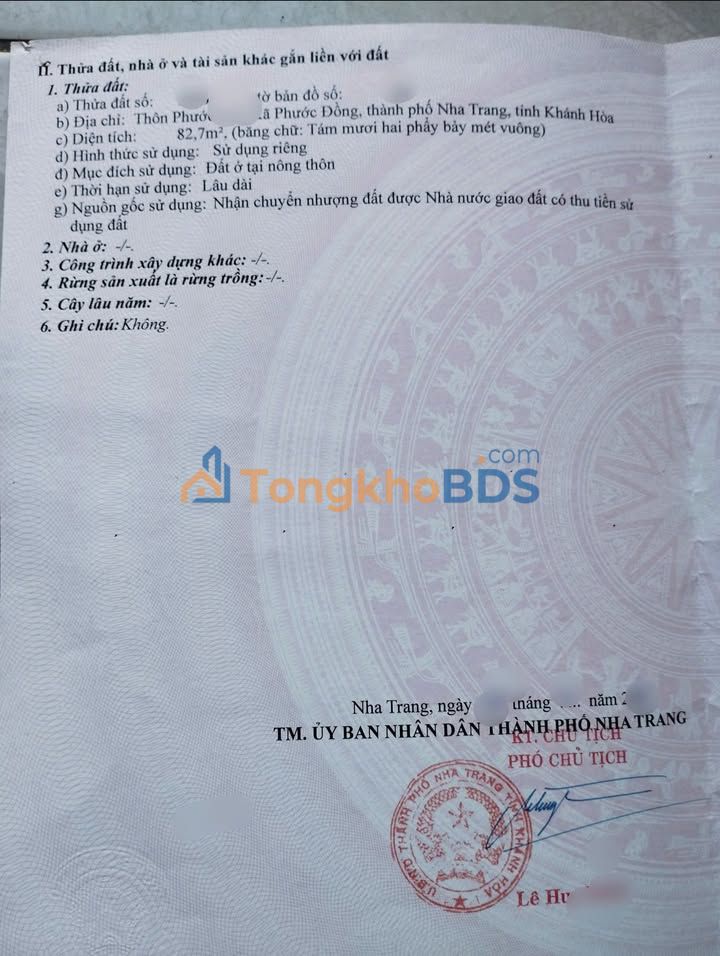 Bán Đất Thổ Cư 82.8m² Sổ Đỏ Riêng, Gần Trung Tâm Phước Đồng - Nha Trang