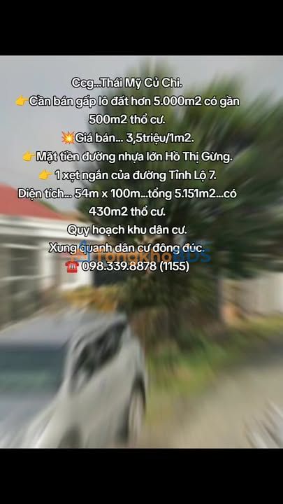 Đất Vườn Củ Chi 5151m² Mặt Tiền Hồ Thị Gừng - Giá Đầu Tư Hấp Dẫn