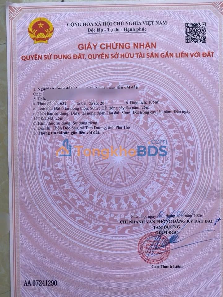 Đất KCN Tam Dương 105m² 800 triệu - Đường to ô tô