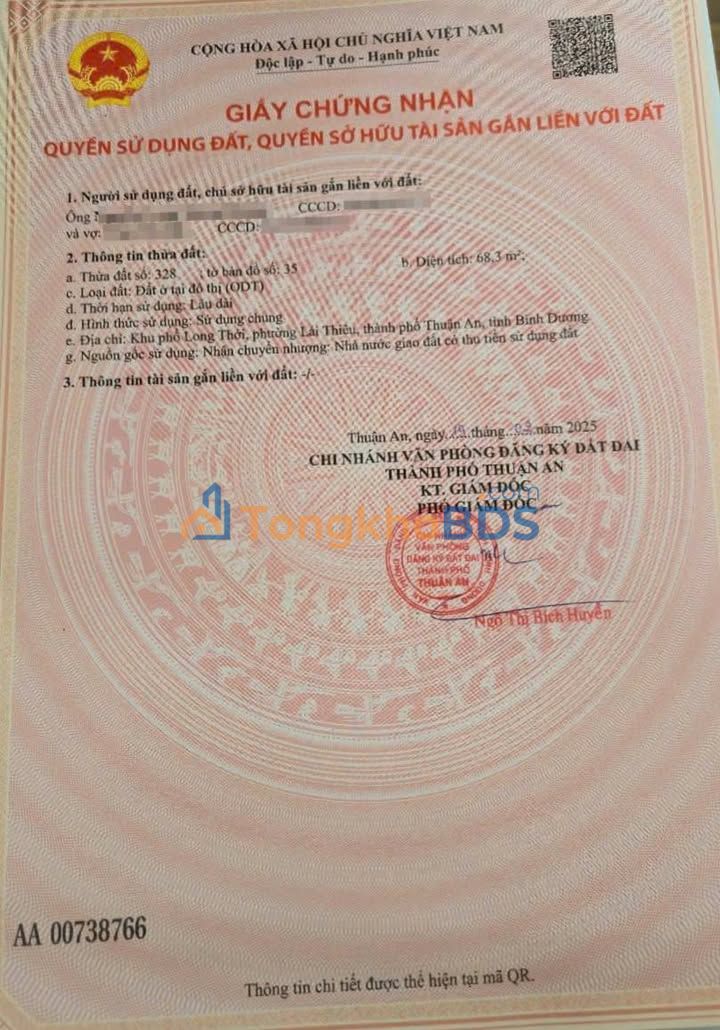 Đất Lái Thiêu 68m² - Sổ Hồng Thổ Cư - Đường Nhựa 5m Giá 3.2 Tỷ