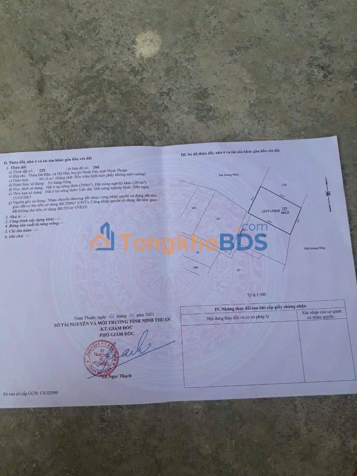 Đất nền Cà Đú, Phan Rang 401m² - Sổ đỏ sẵn, giá 580 triệu đầu tư tốt