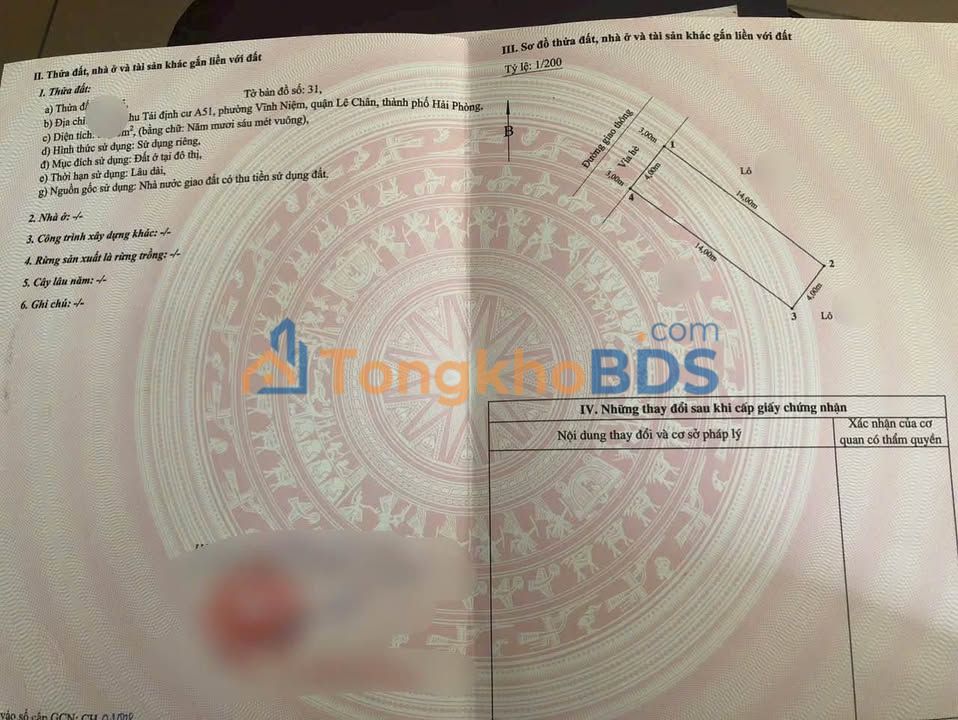 Bán Đất Tái Định Cư A51 Hồ Sen, Hải Phòng - 56m², Vỉa Hè Rộng