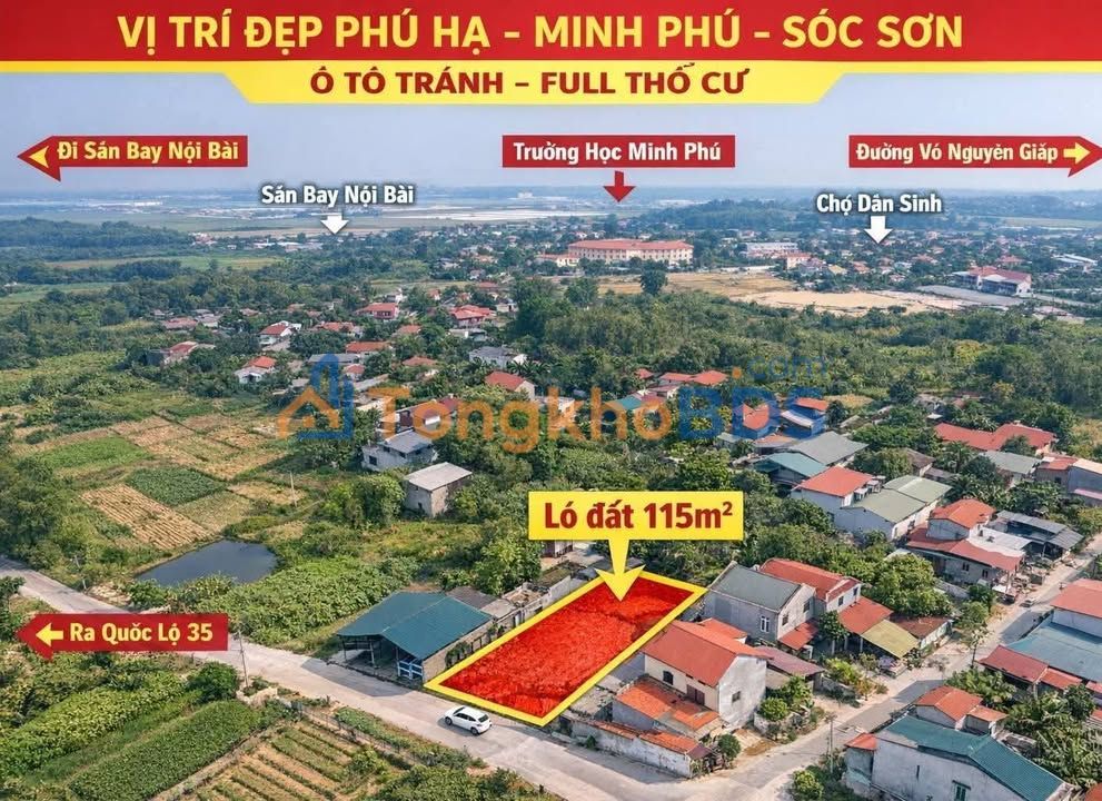 Đất Sóc Sơn 115m² - Mặt tiền 5.1m - Sổ đỏ sẵn - Giá 2.3 tỷ