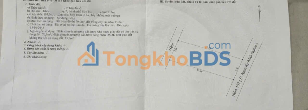 Đất Nền 2 Mặt Tiền Nam Kỳ Khởi Nghĩa, Sóc Trăng - 102m² Giá 900 Triệu