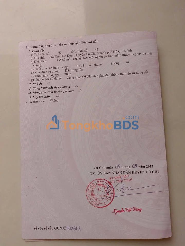 Đất Nền Củ Chi 1353m² Giá 2.1 Tỷ - QH Dân Cư, Ô Tô Tới Nơi