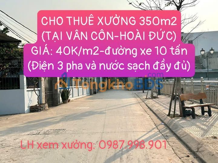 Kho xưởng Vân Côn Hoài Đức 350m² 14 triệu - Hoạt động ngay