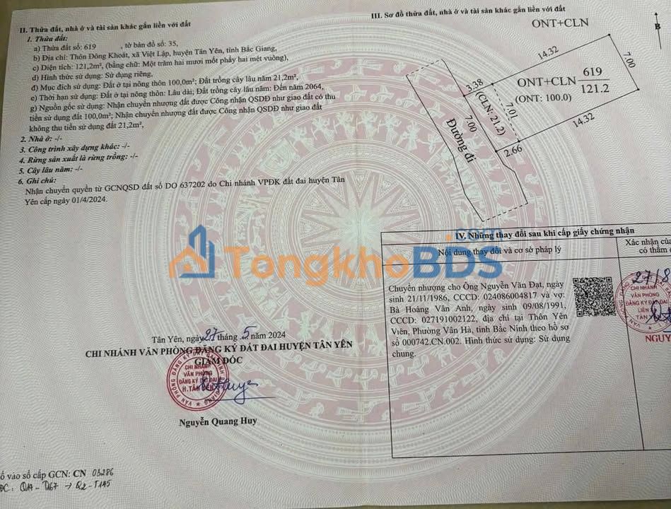 Đất Nền Tân Yên, Bắc Giang 121m² - Sổ Đỏ Chính Chủ, Giá Tốt