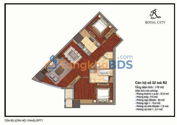 Bán căn góc Royal City 110m² (2PN2WC) - Nhỉnh 13 tỷ, TT Thanh Xuân