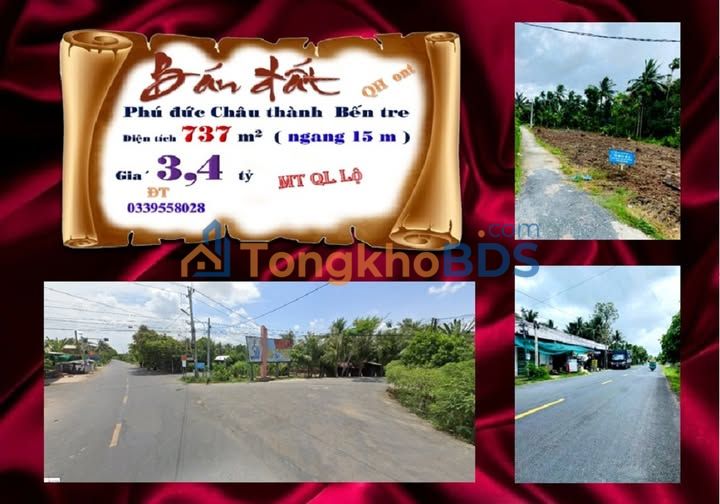 Bán Đất Mặt Tiền QL 57B Bến Tre 737m² - Sổ Hồng Sẵn Sàng