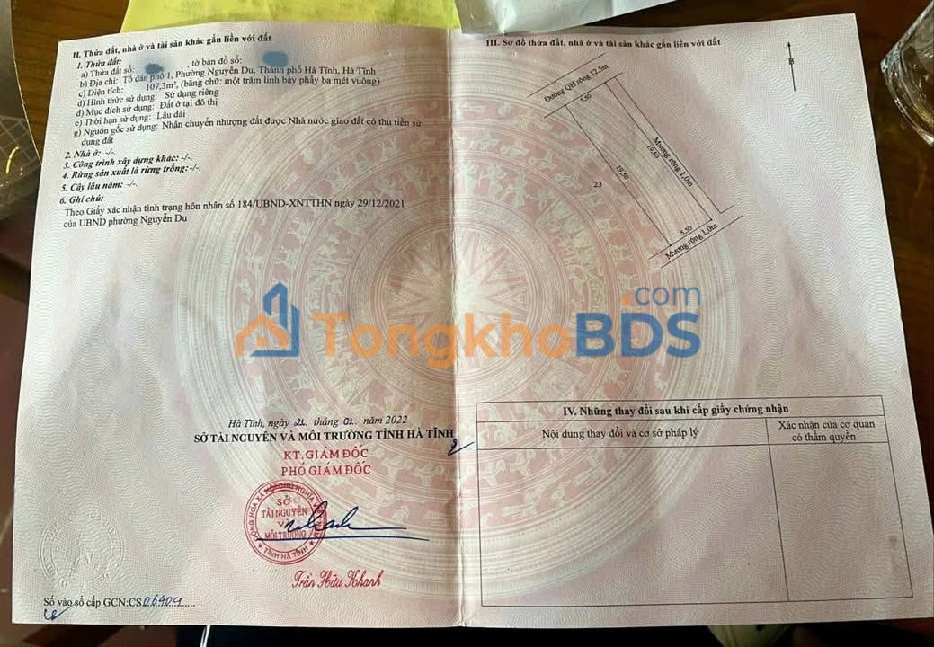 Bán Gấp Đất Vàng 107m² Nguyễn Du, Hà Tĩnh - Giá Tốt