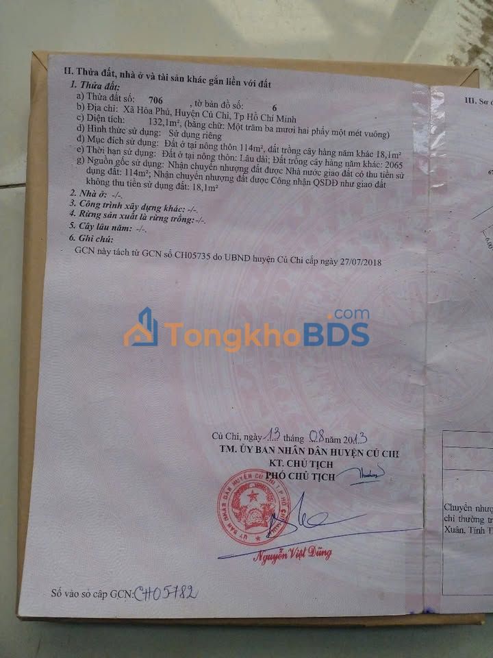 Đất Hòa Phú Củ Chi 133m² 1,45 tỷ - Full thổ cư