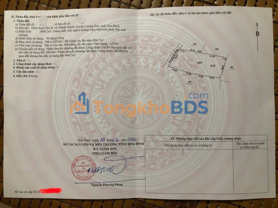 Đất nền Nhuận Trạch Hà Đông 1004m² - Sổ đỏ chính chủ
