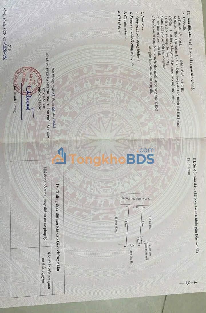 Đất nền Tân Dân An Lão 116m² giá 1 tỷ - Sổ đỏ chính chủ