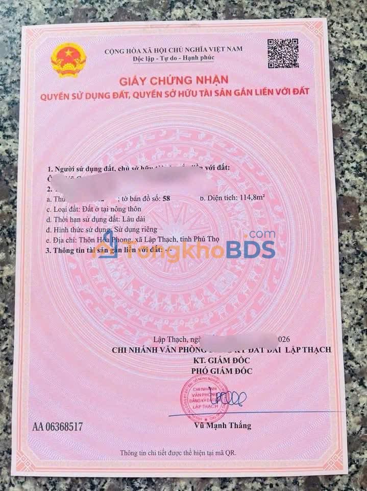 Đất nền Xuân Hòa Lập Thạch 114m² 700 triệu - Sổ đỏ chính chủ