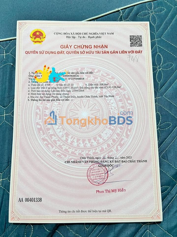 Đất nền Hiệp Tân, Hòa Thành 208m² 550 triệu - Pháp lý rõ ràng